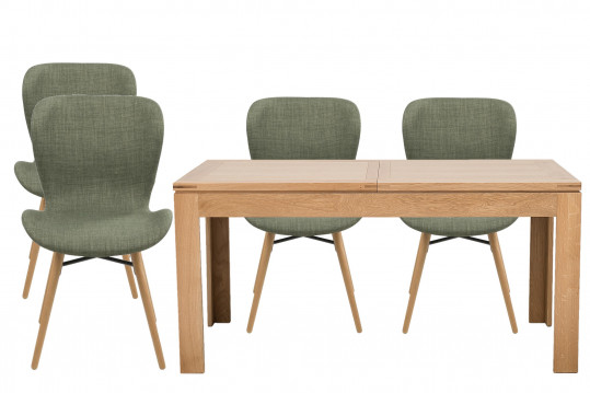 Table rectangulaire à rallonges L160/240  + 4 chaises tissu - BOSTON