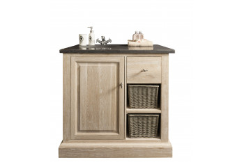 Meuble de salle de bain simple vasque chêne blanchi et pierre L90 - VÉRONE