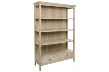 BIBLIOTHÈQUE EN BOIS CÉRUSÉ AVEC 2 TIROIRS