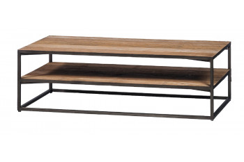 Table basse 2 niveaux en teck et métal noir - X-TRA