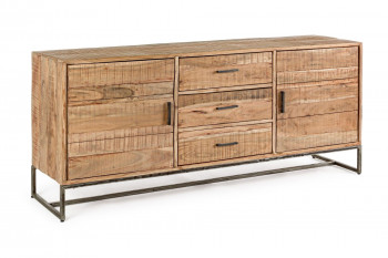 Buffet bas en bois d'acacia 2 portes 3 tiroirs bois et métal - MICHIGAN