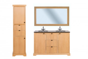 Meuble de salle de bain double vasque en chêne L135 - ensemble CAPRI
