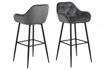 Tabouret haut avec accoudoirs en velours et métal (lot de 2) - TERI