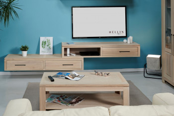 Ensemble meuble TV suspendu en chêne blanchi 2 éléments - BOSTON