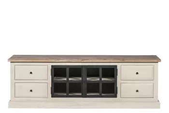 Meuble TV en bois 2 portes vitrées 4 tiroirs L170 - VILLAS