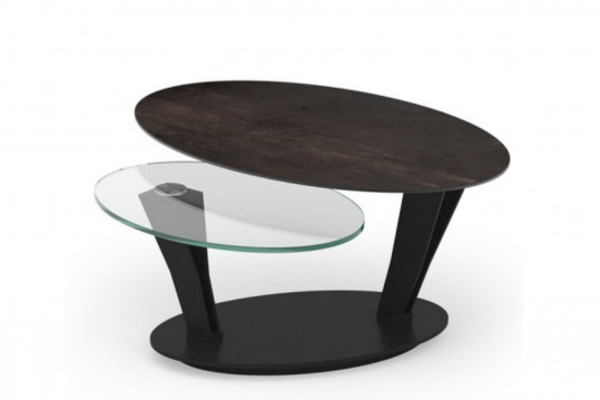 Table basse ovale double plateaux en céramique et verre - OLAIA
