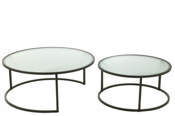Tables basses rondes gigognes en verre et en métal noir D90 - POTUS