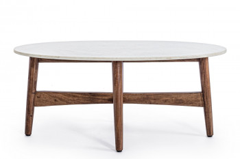 table basse ovale en marbre et acacia
