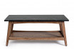 Table basse vintage en marbre noir et acacia avec tablette inférieure