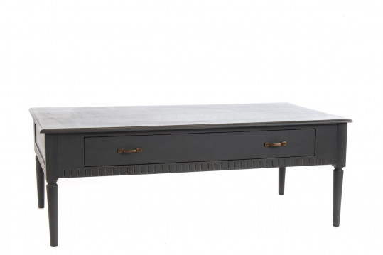 Table basse rectangulaire classique en bois gris patiné 2 tiroirs L130 - CANDICE