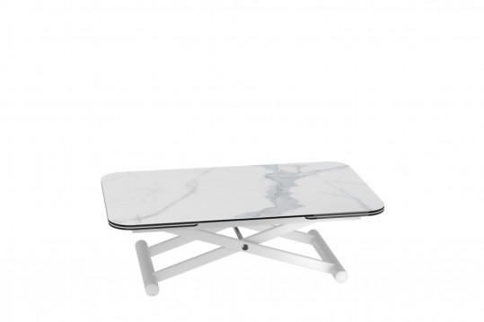 Table basse relevable et extensible L120/190 céramique pied blanc - NORA