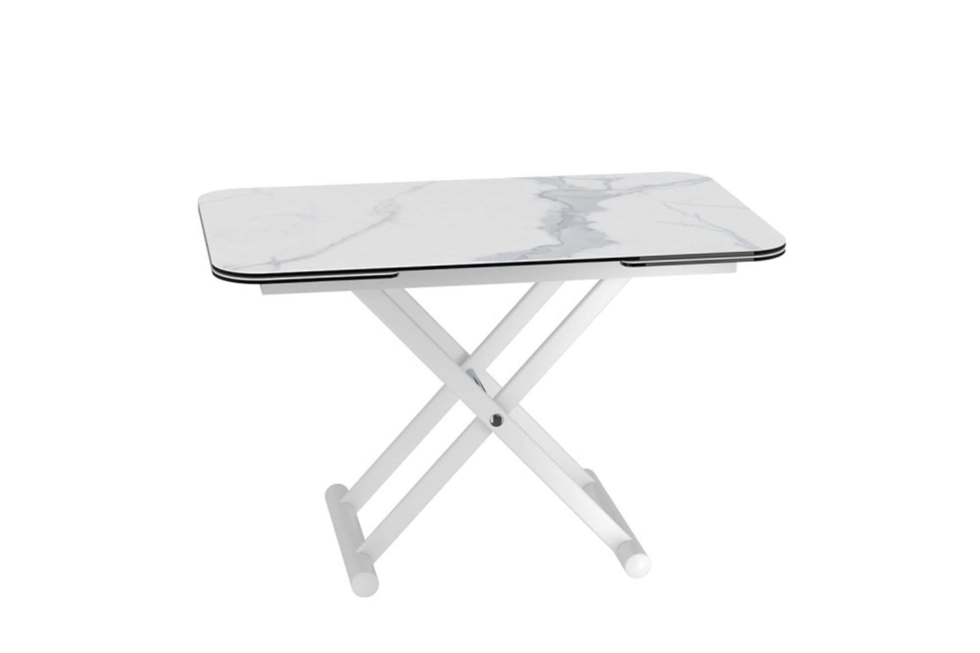 Table basse relevable AKANTE en céramique avec pieds metal blanc mat