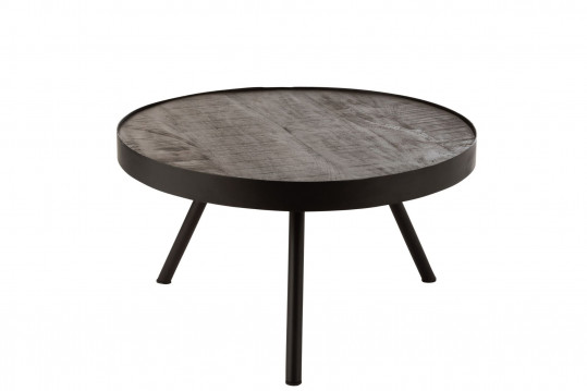 Table basse ronde en bois de manguier et métal L60 - MALKO