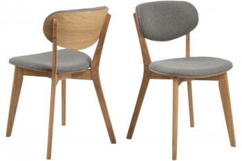 Chaises de salle à manger en chêne et tissu gris (lot de 2) - MASCHA