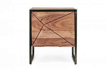 Table de chevet en bois d'acacia et métal 1 porte - ELEANOR