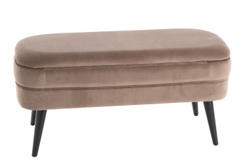 Banc coffre de rangement en velours taupe et pieds en bois peints en noir