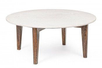 Table basse ronde en bois et en marbre blanc
