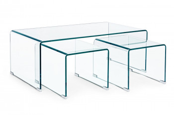 Trois tables basses gigognes en verre