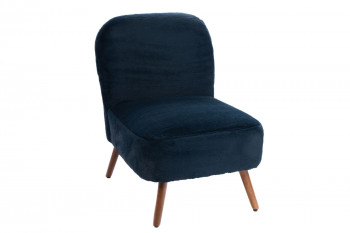 fauteuil bleu marine et pieds en bois clair