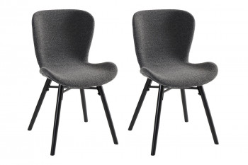 lot de deux chaises en tissu bouclette gris anthracite et pieds en bois noirs