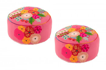 Poufs ronds en tissu aux broderies florales (lot de 2) - ACAPULCO