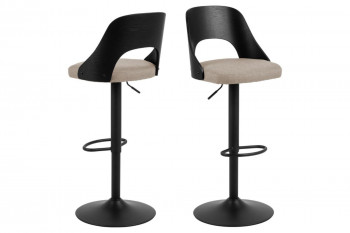 Tabourets de bar assise tissu et bois piétement métal noir (lot de 2) - LUCKI