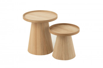 Tables basses rondes en bois naturel (set de 2) - AGATHE