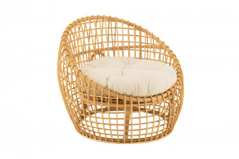 Fauteuil lounge en rotin naturel avec coussin écru - CARNAC