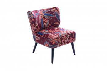 Fauteuil crapaud en velours prune à motifs - VIOLETTE