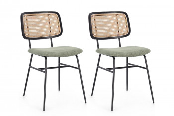 Chaises de salle à manger en cannage et tissu (lot de 2) - GLORIA
