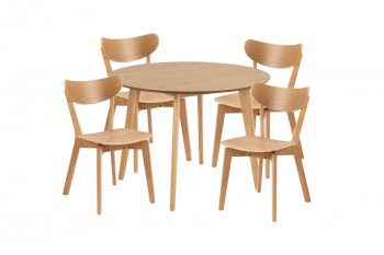 Table ronde en chêne D105 + 4 chaises chêne - LETA