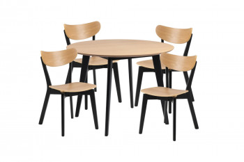 Table ronde en bois chêne/noir D105 + 4 chaises chêne/noir - LETA