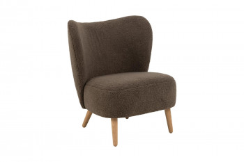 Fauteuil en tissu bouclette marron et pieds en bois - EROS