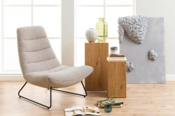 Fauteuil lounge en tissu bouclette beige - WESTON