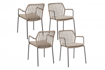 Chaises de jardin à accoudoirs et coussin (lot de 4) - PALMA