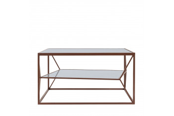 Table basse carrée en métal marron double plateau en verre L70 - THEIA
