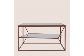 Table basse carrée en métal marron double plateau en verre L70 - THEIA