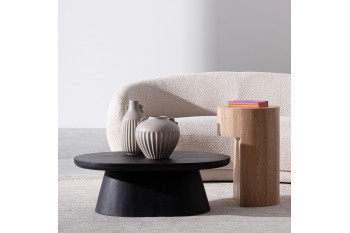 Table basse ovale en bois de manguier noir pied central L90 - NADI