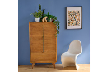 Buffet haut rétro en bois 2 portes 1 tiroir L80 H140 bronze - MALLET