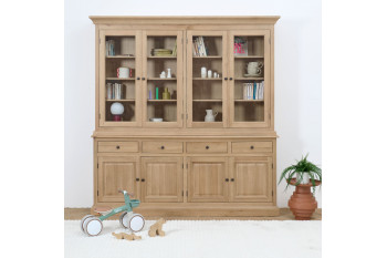 Buffet vaisselier en chêne 4 portes vitrées 4 tiroirs 4 portes bois - VICTORIA
