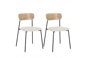Chaises design en métal/bois et bouclette ivoire (lot de 2) - EMY