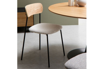 Chaises design en métal/bois et bouclette ivoire (lot de 2) - EMY