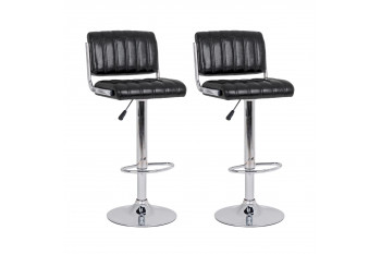 Tabourets de bar réglables chromés et simili noir (lot de 2) - EDDIE