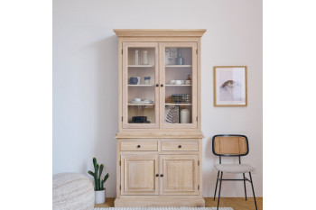 Buffet vaisselier en chêne blanchi 2 portes vitrées 2 tiroirs 2 portes bois - VICTORIA