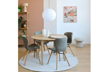 Table ronde extensible pieds tournés D105 + 4 chaises tissu - VICTORIA
