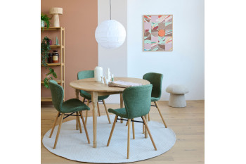 Table ronde extensible pieds tournés D105 + 4 chaises tissu - VICTORIA
