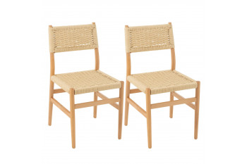Chaises de salle à manger en bois et assise tressée (lot de 2) - SOFIA