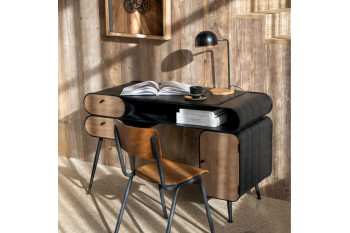 Bureau industriel en bois et métal noir 2 - FORGE