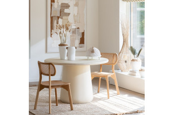 Table à manger ronde organique beige D118 4 places - MILLY
