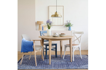 Table ronde extensible chêne blanchi 4/6 places D115 pieds fuseau - VICTORIA